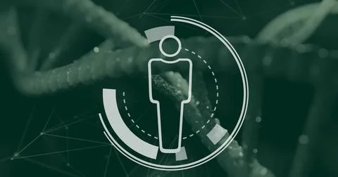 Displaying white human silhouette floating within concentric HUD rings in Stock Illustration