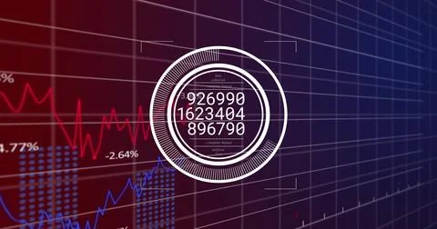 Displaying white infographic showing numeric values on screen with red and blue Stock Illustration