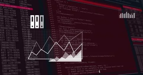 Displaying white line chart on dark dashboard with semi-transparent grid and Stock Illustration