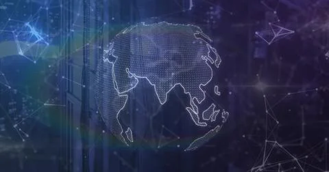 Displaying white mesh globe showing Asia in network backdrop, with floating 스톡 일러스트