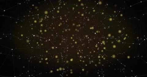 Displaying white nodes with connecting lines in virtual space, with yellow Illustrazione stock