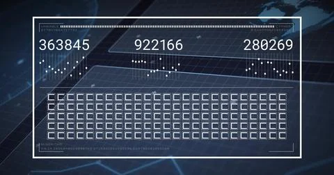 Displaying white-outlined digital panel showing numeric readouts on dark grid, Stock Photos