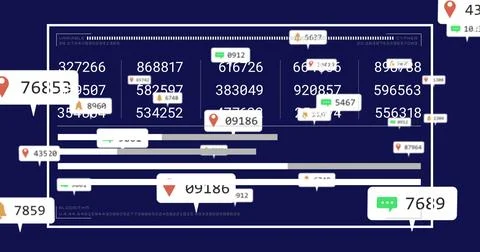 Displaying white-outlined panel on dashboard, with map pin icons, algorithm text イラスト素材