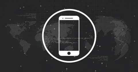 Displaying white phone icon centered in circular frame on graphic showing dotted Stockillustratie