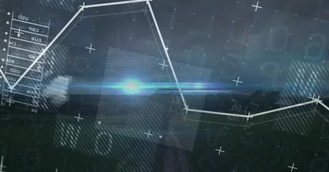 Displaying white polygonal line graph crossing dim horizon, showing currency Stock Photos