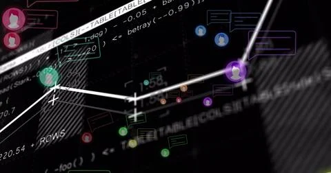 Displaying white polyline graph in dashboard with ticks, user icons, chat bub 库存照片