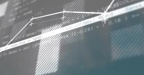 Displaying white polyline with node markers on dashboard, showing code snippets Stock Illustration