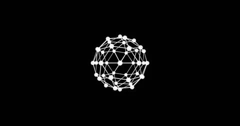 Displaying white sphere net rotating at center on black field, with circular Stock Photos