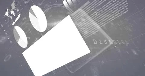 Displaying white tilted rectangle covering digital grid with world map, disabled Stock Photos