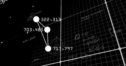 Displaying white tri-node graph forming left-center on dark grid, with numeric Stock Illustration