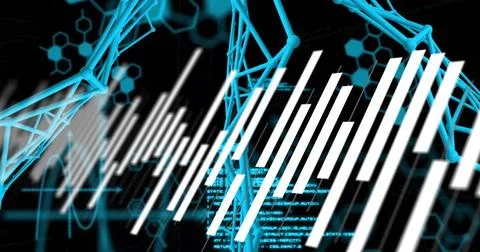Displaying white vertical bars crossing virtual data foreground, with cyan he Stock Illustration
