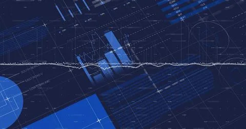 Displaying white waveform line moving across screen, with panels, grid lines, 스톡 일러스트