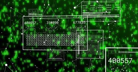 Displaying white wireframe keyboard grid and UI panels centered, showing numb Foto stock