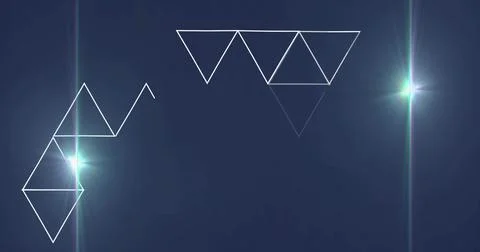 Displaying white wireframe triangle cluster near top third over blue gradient Illustrazione stock