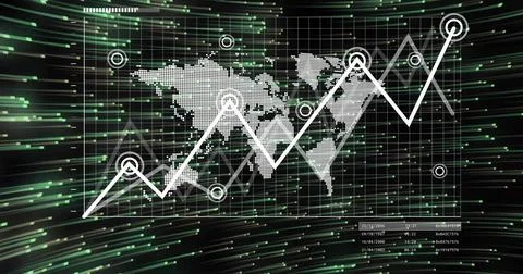 Displaying white zigzag line graph centered on virtual dashboard, showing dotted Stockillustratie