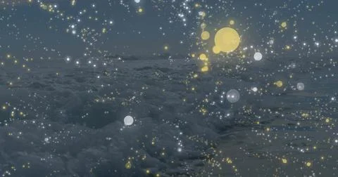 Displaying wide ocean expanse featuring gently rolling waves at dusk, with Illustrazione stock