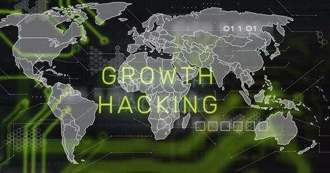 Displaying wide world map graphic centered on dashboard, featuring neon yellow Stock Illustration