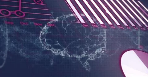 Displaying wireframe brain network at futuristic interface, with magenta bar 스톡 일러스트