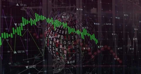 Displaying wireframe head floating in virtual space with binary code and Illustrazione stock