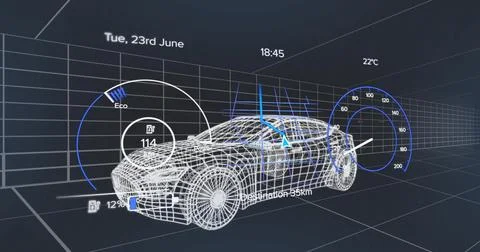 Displaying wireframe passenger SUV model centered in virtual 3D grid, showing Stock Illustration