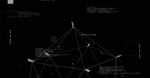 Displaying wireframe polyhedron centered on black background, showing cursor Foto stock