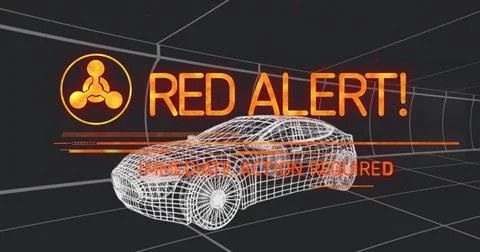 Displaying wireframe sedan model moving inside digital grid tunnel, showing RED 库存插图