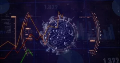 Displaying wireframe sphere pulsing in data dashboard, including particle Stock Photos
