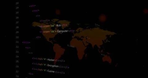Displaying world map with code column at security dashboard, showing numeric Stock Photos