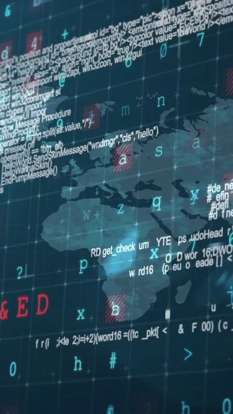 Displaying world map with digital code and cybersecurity data animation Stock Footage 342997417
