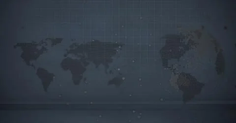 Displaying world map dotted and partial globe on blue interface, showing grid Stock Photos