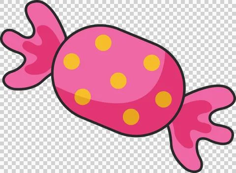 Displaying wrapped candy flat-style, pink yellow polka dots twisted ends on Stock Illustration