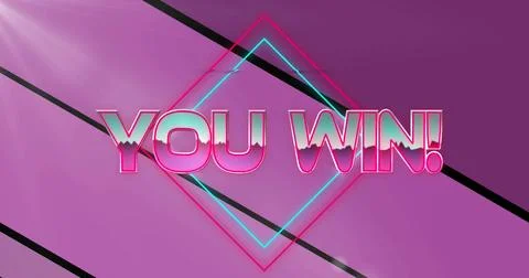 Displaying YOU WIN! text and diamond frame in neon backdrop, with diagonal black 스톡 일러스트