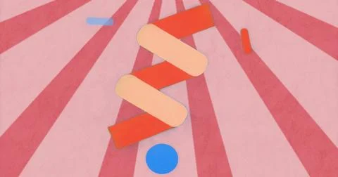 Displaying zigzag red and beige bars on textured pink backdrop, with blue, red Stock Illustration