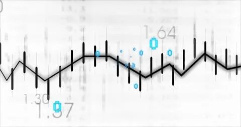 Displaying zigzag trend with whiskers on gray background, showing cyan markers Illustrazione stock