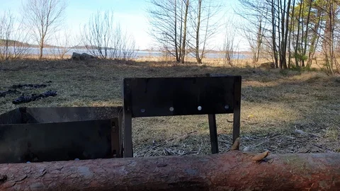 Disposable barbecue facilities. Empty barbecue facilities. Braziers are metal. Stock Footage 127223254