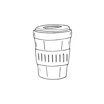 Disposable coffee cup. Hand drawn paper coffee cup. Isolated vector illustr.. Stock Illustration