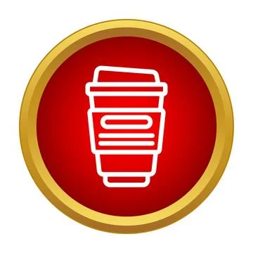 Disposable coffee cup icon on red button Illustrazione stock