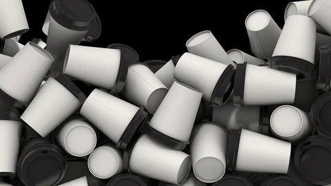 Disposable Coffee Cups Falling - with Aplha Stockbeeldmateriaal 81414375