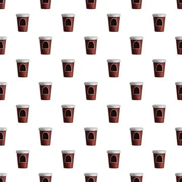 Disposable coffee cups repeating seamless pattern background Illustrazione stock