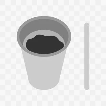 Disposable cup with coffee and stirring stick in grayscale Minimalistic Flat Stock Illustration