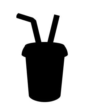 A disposable cup with a drink and drinking straws - a vector silhouette image Illustrazione stock