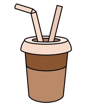Disposable cup with drink and drinking straws - vector full color picture. Stock Illustration