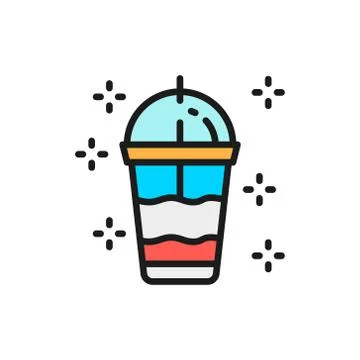 Disposable cup, smoothies, milkshake flat color line icon. Stock-Illustration