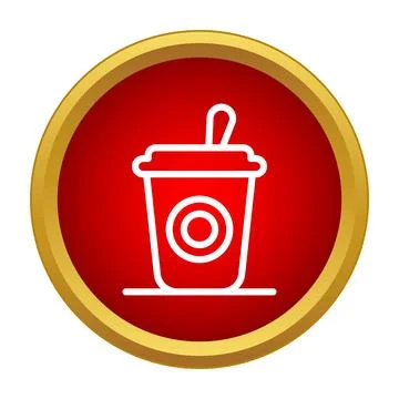 Disposable cup with straw icon on red button Stock Illustration