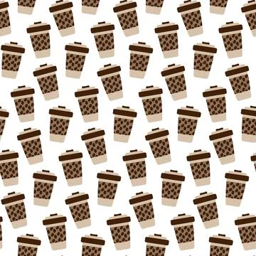 Disposable cups with coffee beans pattern in trendy soft brawn in minimalist イラスト素材