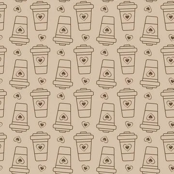 Disposable cups with hearts Seamless Pattern in trendy monochrome soft brown Illustrazione stock