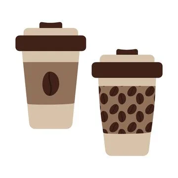 Disposable cups with lid and pattern of grains in trendy soft monochrome coffee Stock Illustration