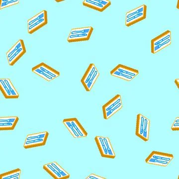 Disposable cutlery plastic package isometric icon seamless pattern Stock Illustration