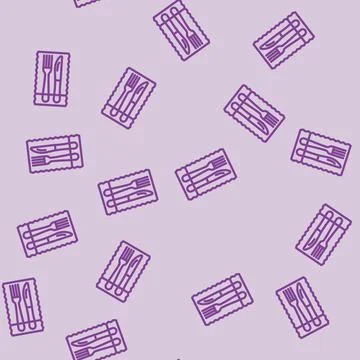 Disposable cutlery plastic package line vector seamless pattern Illustrazione stock