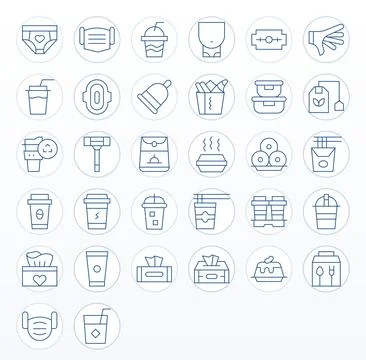 Disposable Digital Vector Pack containing 32 Pixel Optimized Thin Line 128x.. Stock Illustration